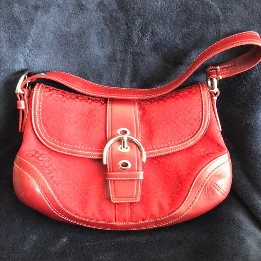 Authentic Vintage Red Coach signature flap bag